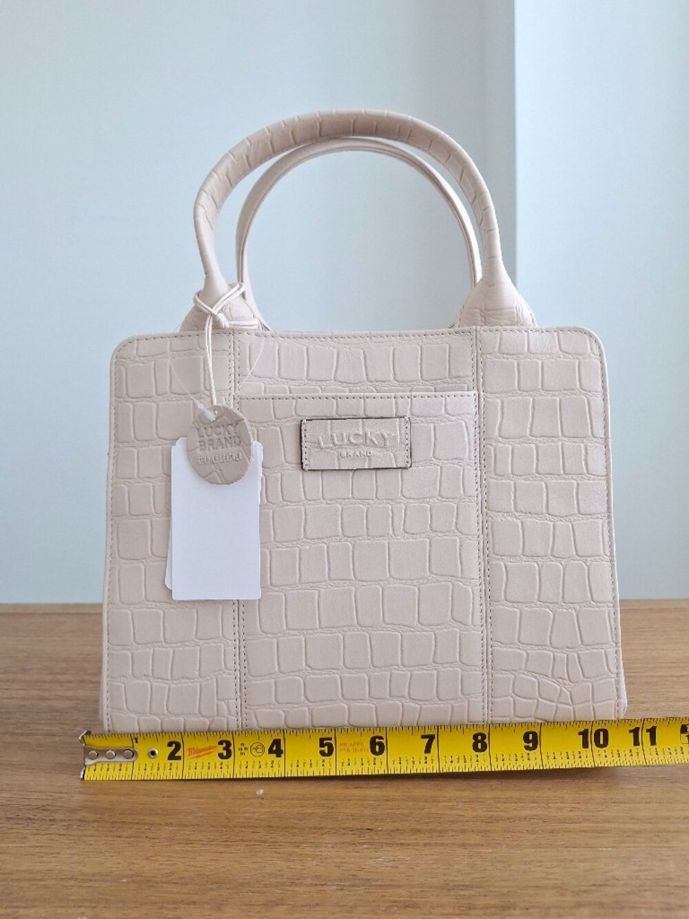 (New) Lucky Brand – Kloe Faux Croc Leather Satchel Shoulder Bag (Vanilla) - Picture 4 of 13